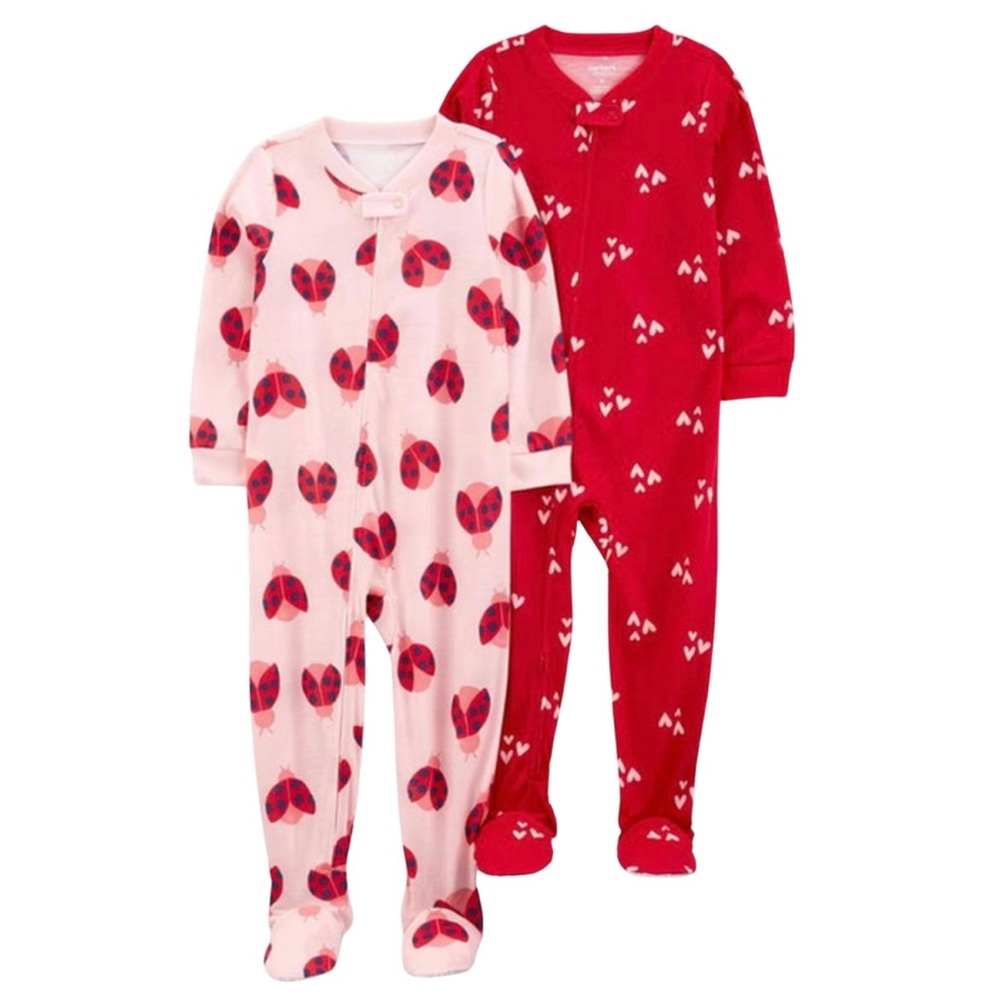 Just One You by Carter’s | 2-Pack Ladybug & Hearts One-Piece Footed Pajamas NWOT